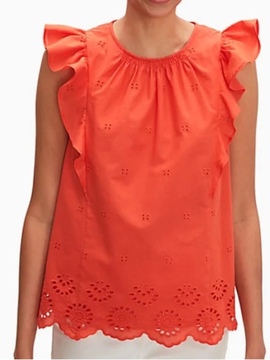 kate spade Tops - Kate Spade Orange Eyelet
Ruffle Top Blouse , sz : small
